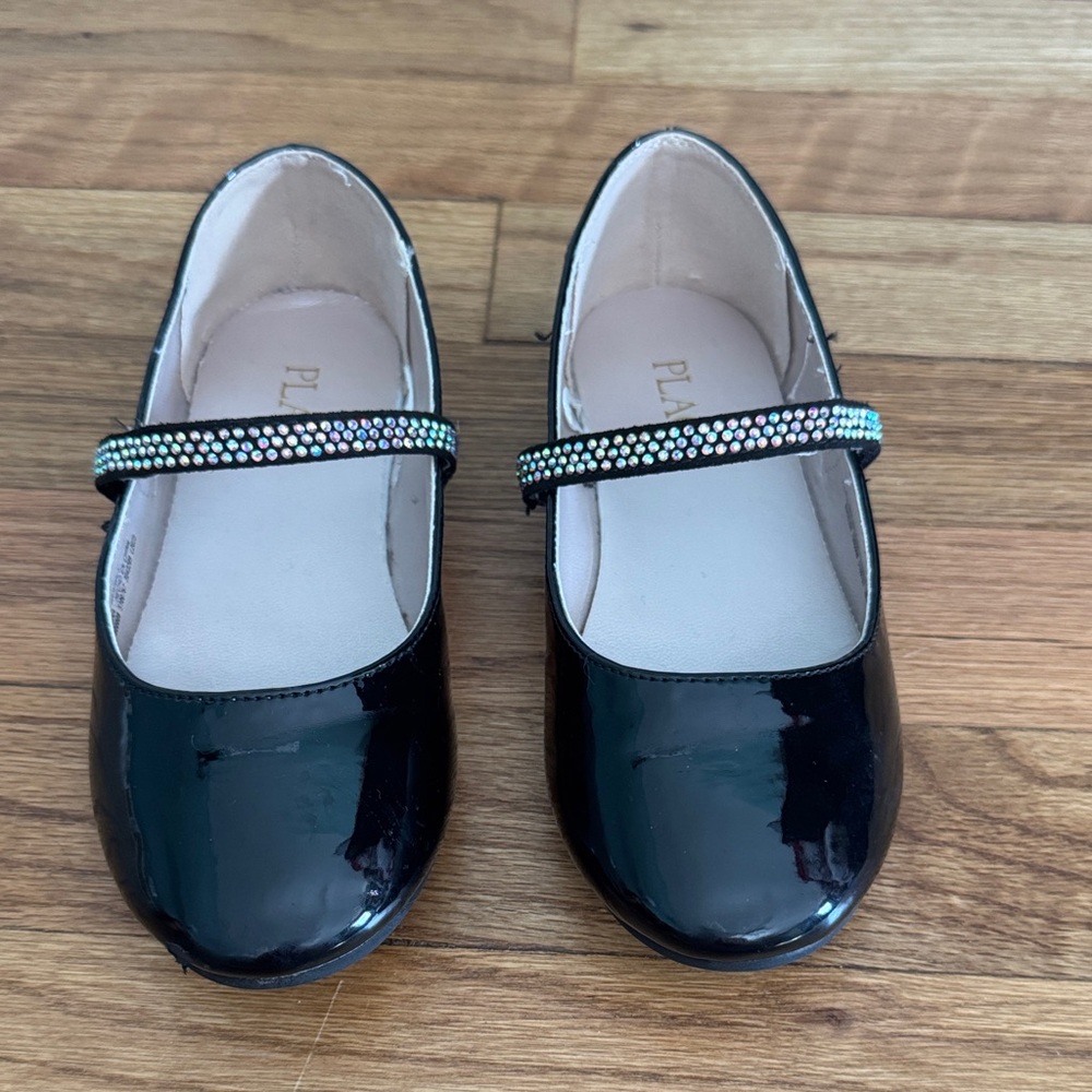 Place Black Patent Kids Dress Shoes with Sparkling Strap
